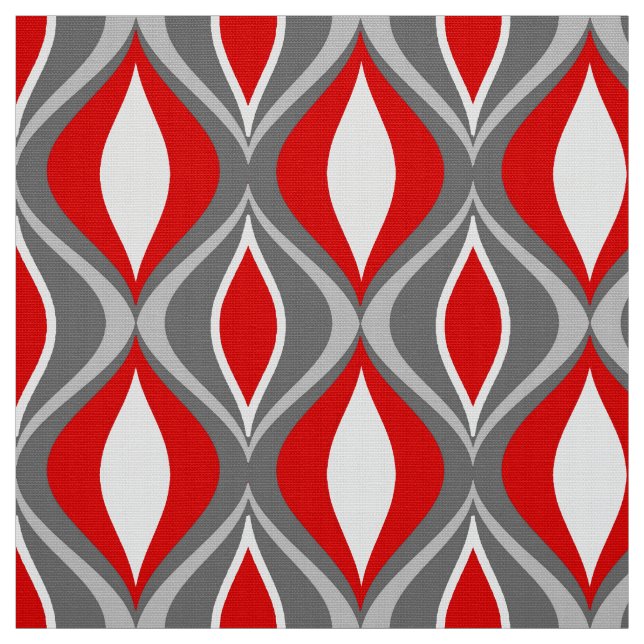 Mid-Century Modern Diamonds, Grey / Grey & Red Fabric (Swatch)