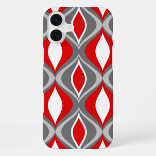 Mid-Century Modern Diamonds, Grey / Grey & Red iPhone 16 Plus Case