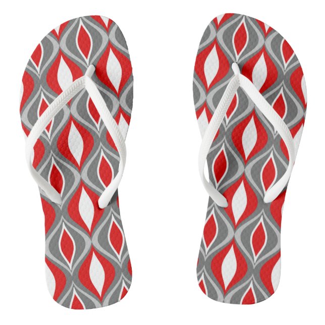 Mid-Century Modern Diamonds, Grey / Grey & Red Jandals (Footbed)