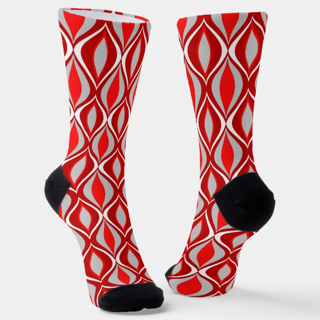 Mid-Century Modern Diamonds, Grey / Grey & Red Socks (Angled)