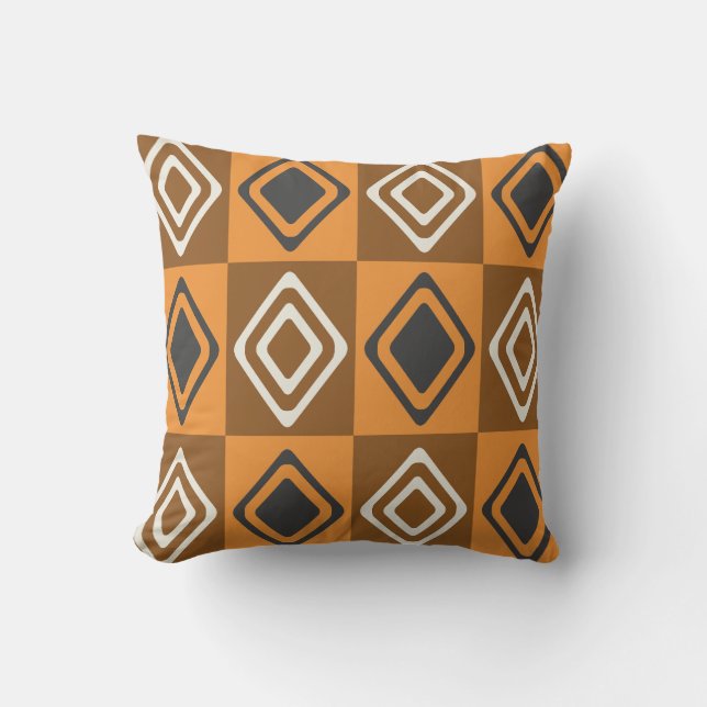 Mid Century Modern Diamonds Orange Brown Cushion (Front)