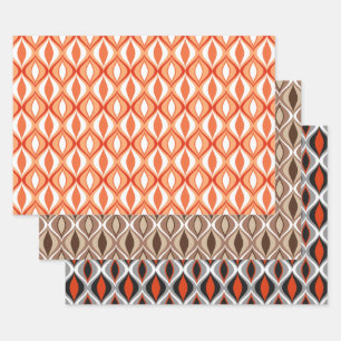 Mid-Century Modern Diamonds, Orange, Brown & Rust  Wrapping Paper Sheet