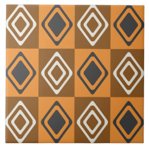 Mid Century Modern Diamonds Orange Brown Tile