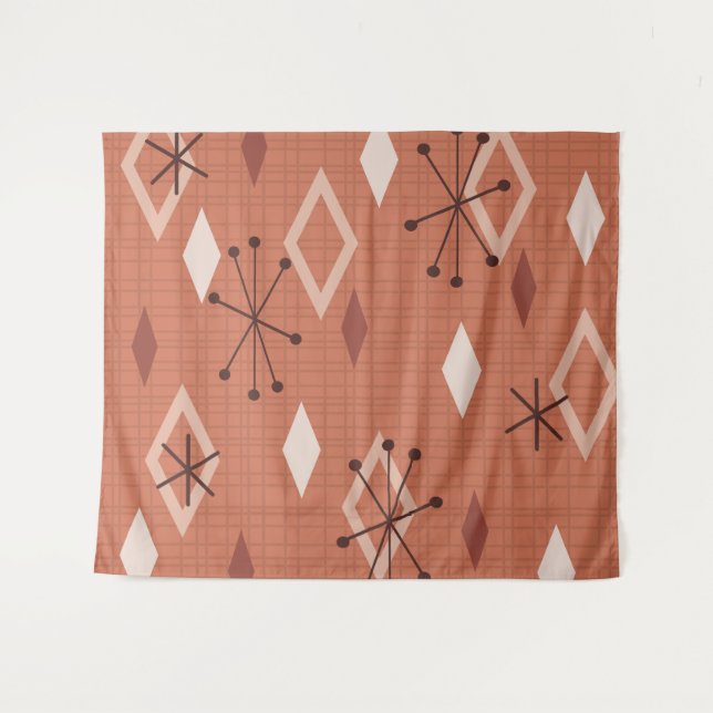 Mid Century Modern Diamonds Orange Tapestry (Front (Horizontal))
