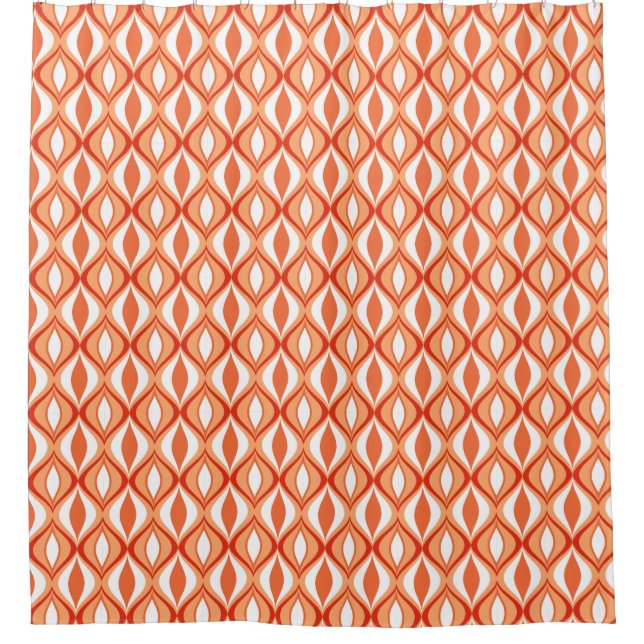 Mid-Century Modern Diamonds, Orange & White Shower Curtain (Front)