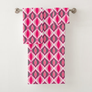 Mid-Century Modern Diamonds, Pink, Fuchsia & Grey Bath Towel Set