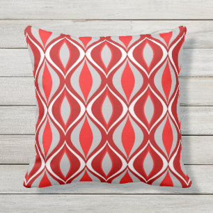 Mid-Century Modern Diamonds, Red & Grey / Grey Cushion