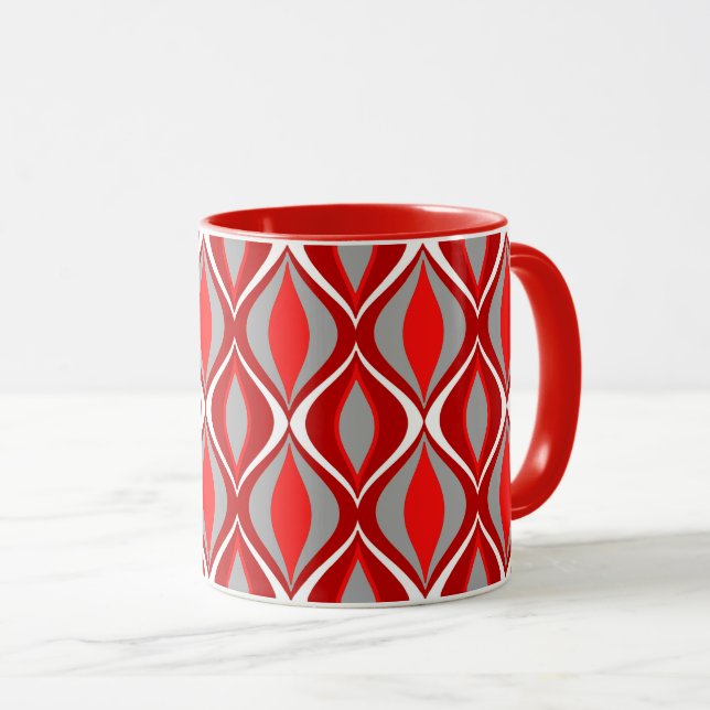 Mid-Century Modern Diamonds, Red & Grey / Grey Mug (Front Right)