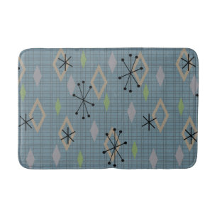 Mid Century Modern Diamonds Slate Grey Blue Bath Mat