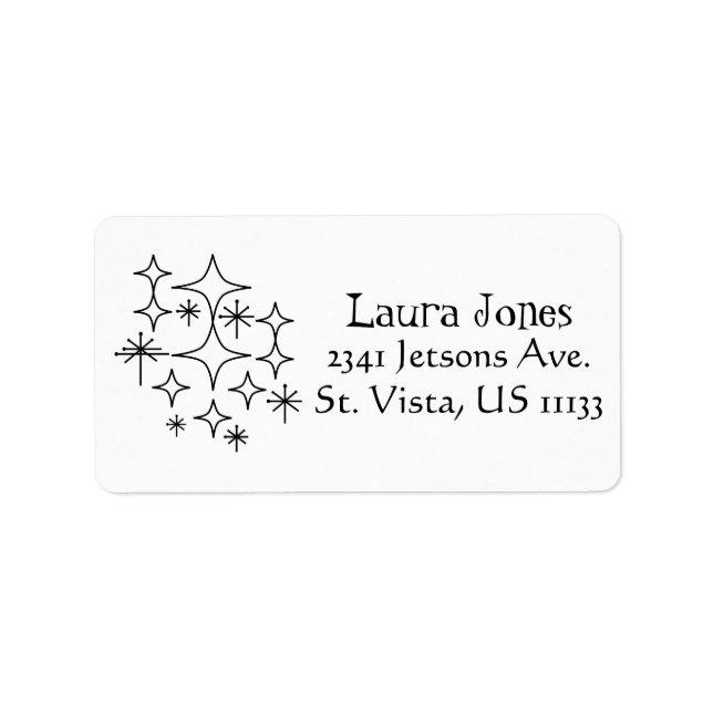 Mid Century Modern Diamonds Starbursts Black White Label (Front)