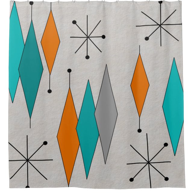 Mid-Century Modern Diamonds Teal Shower Curtain (Front)