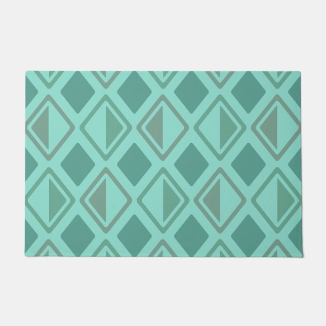 Mid Century Modern Diamonds Turquoise Doormat (Front)
