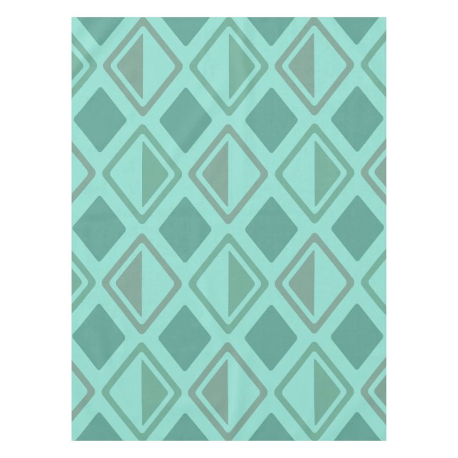 Mid Century Modern Diamonds Turquoise Tablecloth (Front)