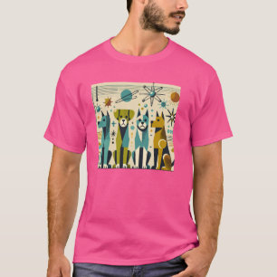 Mid Century Modern Dogs 50s 60s Retro Style Art T-Shirt