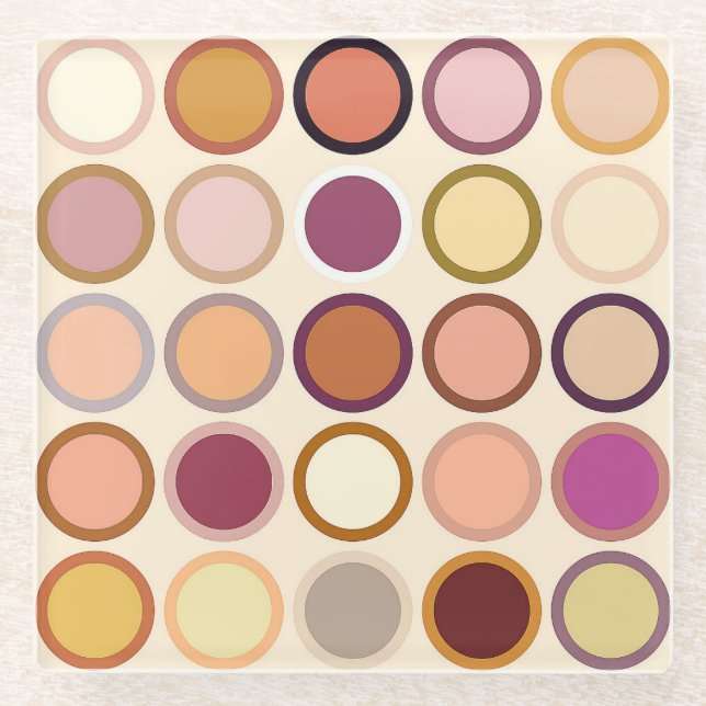Mid-Century Modern Dots - beige & neutrals Glass Coaster (Front)