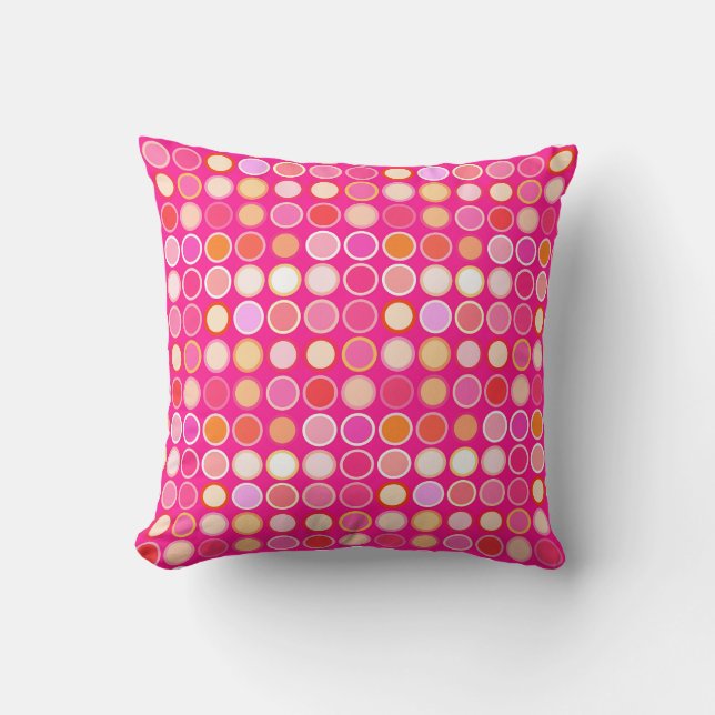 Mid-Century Modern Dots - deep pink & multi Cushion (Front)