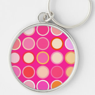 Mid-Century Modern Dots - deep pink & multi Key Ring