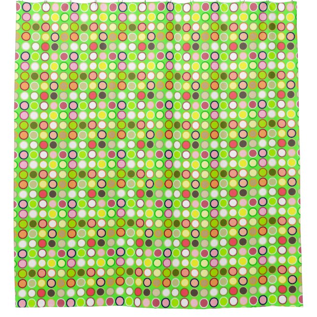 Mid-Century Modern Dots - lime with multi Shower Curtain (Front)