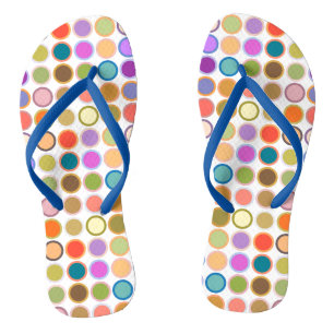 Mid-Century Modern Dots, Multi Colours on White Jandals