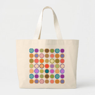 Mid-Century Modern Dots, Multi Colours on White Large Tote Bag