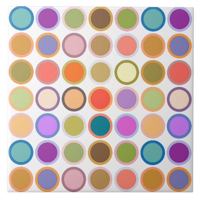 Mid-Century Modern Dots, Multi Colours on White Tile (Front)
