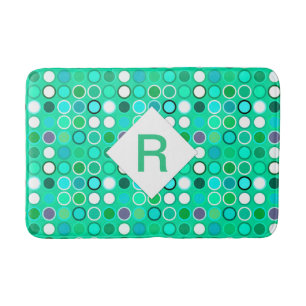 Mid-Century Modern Dots - shades of aqua Bath Mat