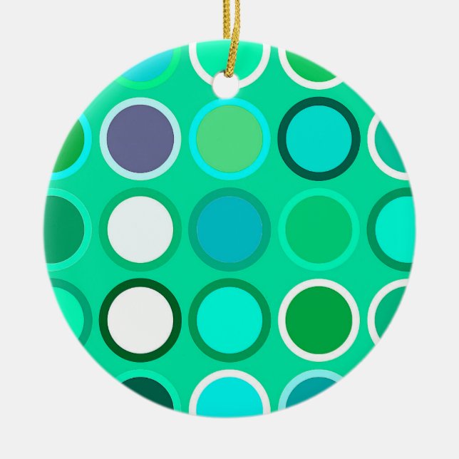 Mid-Century Modern Dots - shades of aqua Ceramic Tree Decoration (Front)