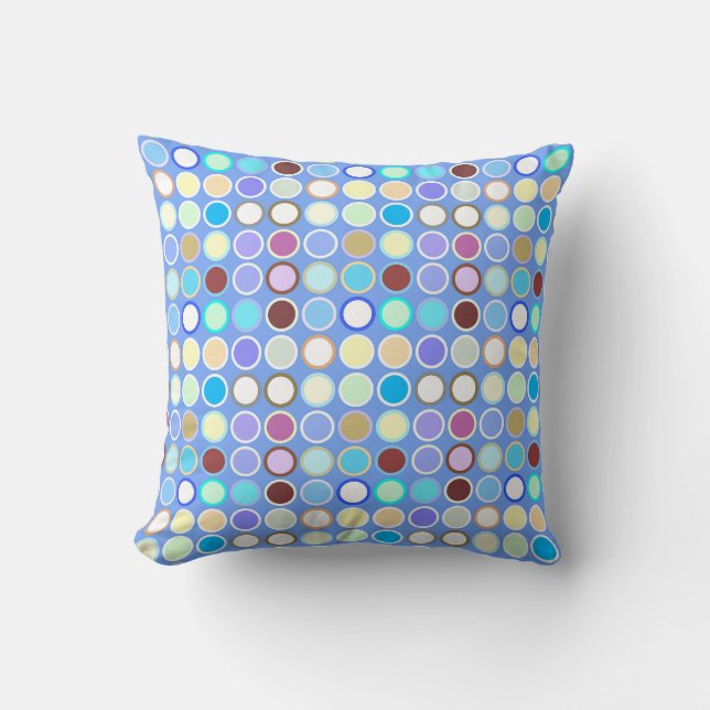 Mid-Century Modern Dots - sky blue & multi Cushion (Front)