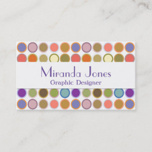 Mid-Century Modern Dots - white with multi colours Business Card