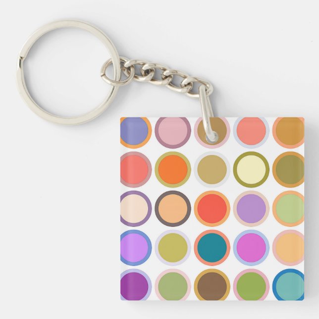 Mid-Century Modern Dots - white with multi Key Ring (Front)