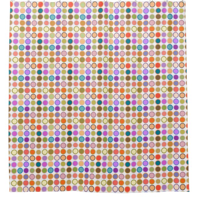 Mid-Century Modern Dots - white with multi Shower Curtain (Front)