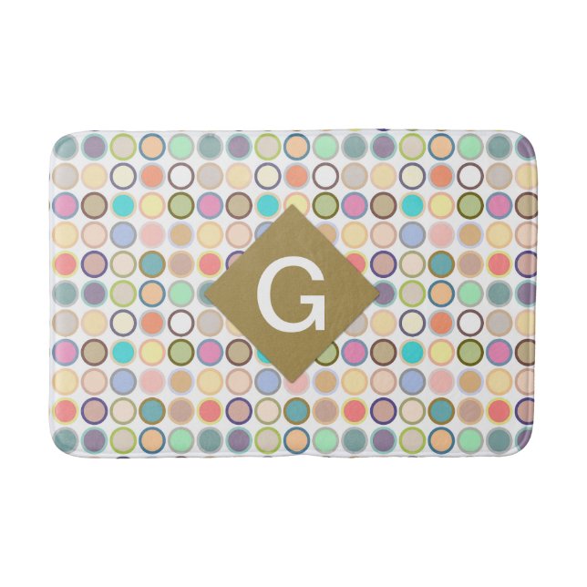 Mid-Century Modern Dots - white with pastels Bath Mat (Front)