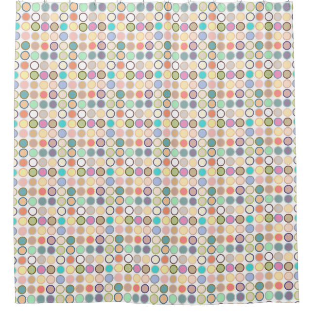 Mid-Century Modern Dots - white with pastels Shower Curtain (Front)