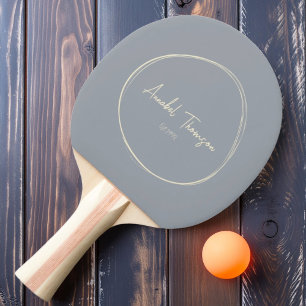 Mid-Century Modern Dove Grey with Name Ping Pong Paddle