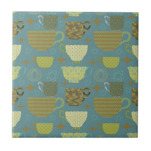 Mid Century Modern Dusty Blue Teacup Tile