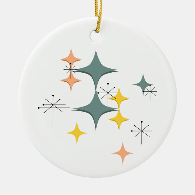 Mid Century Modern Eames Atomic Starbursts Ceramic Tree Decoration (Front)