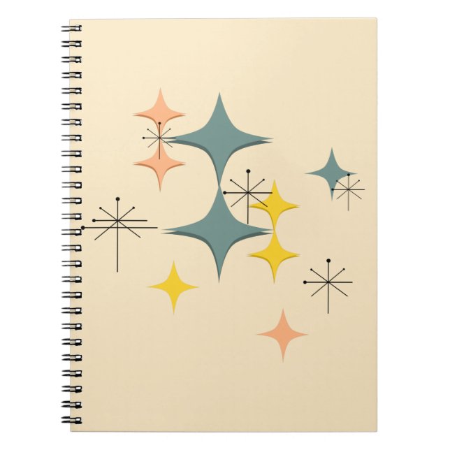 Mid Century Modern Eames Atomic Starbursts Custom Spiral Notebook (Front)