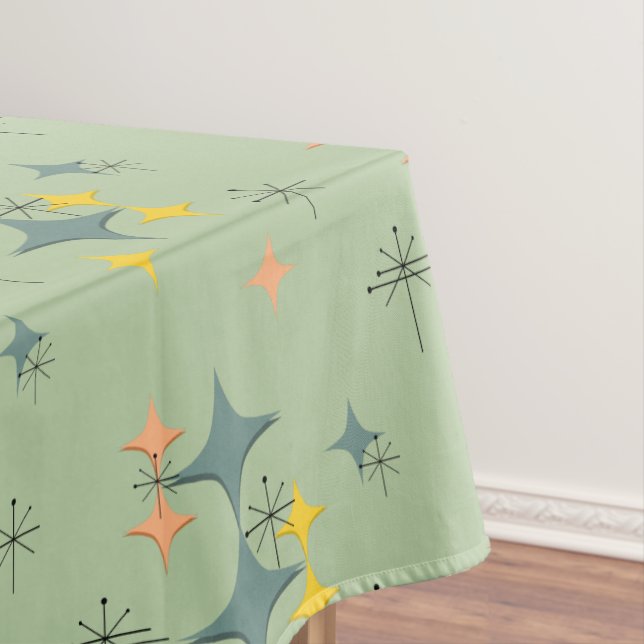 Mid Century Modern Eames Atomic Starbursts Custom Tablecloth (In Situ)