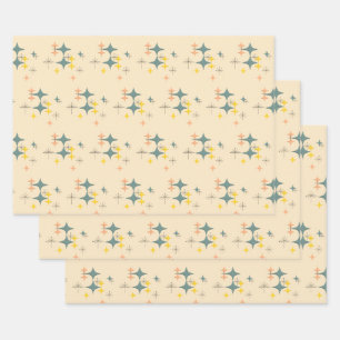 Mid Century Modern Eames Era Atomic Starbursts 2 Wrapping Paper Sheet