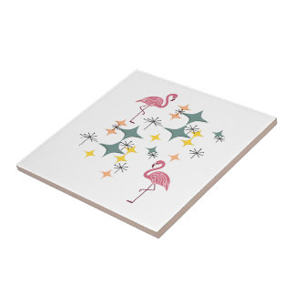 Mid Century Modern Eames Starbursts Pink Flamingos Tile