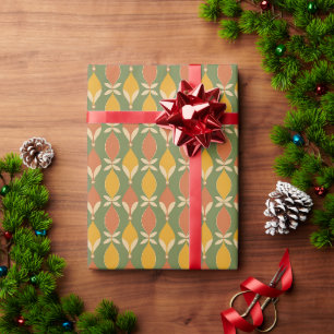 Mid-Century Modern Earth Tones Ogee Pattern Green Wrapping Paper