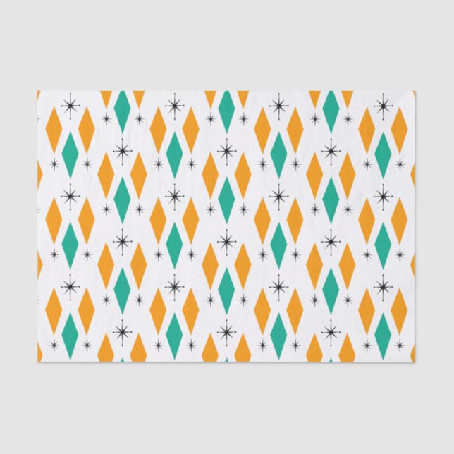 Mid Century Modern Era Diamonds Orange Turquoise Tissue Paper (Front)