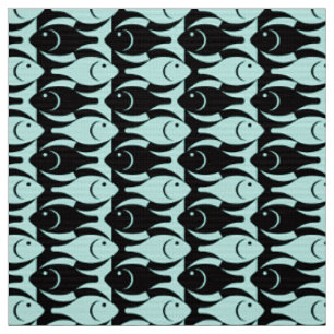 Mid-Century Modern fish, aqua and black Fabric
