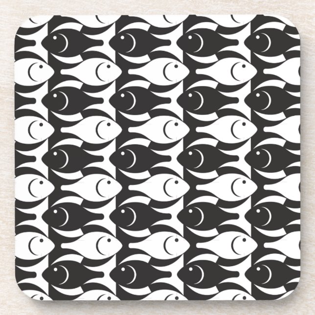 Mid-Century Modern fish, black and white Coaster (Front)