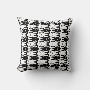 Mid-Century Modern fish, black and white Cushion