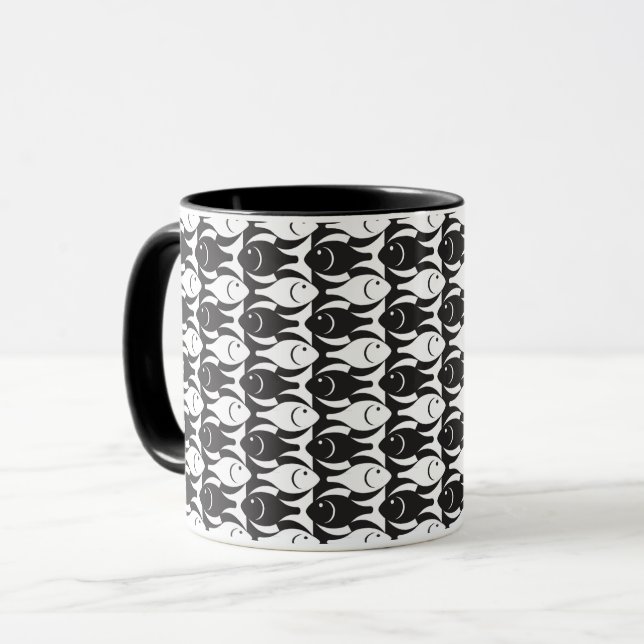 Mid-Century Modern fish, black and white Mug (Front Left)