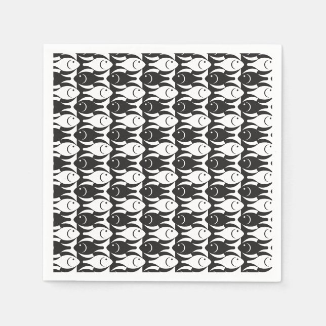 Mid-Century Modern fish, black and white Napkin (Front)
