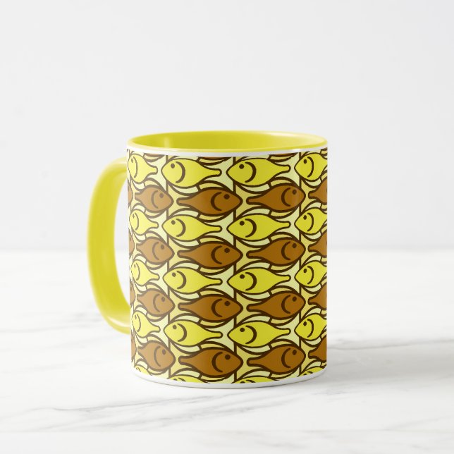Mid-Century Modern fish, brown and yellow Mug (Front Left)