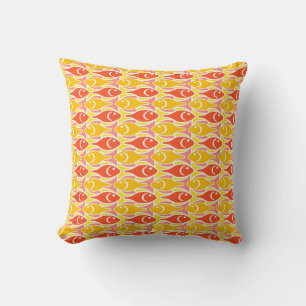 Mid-Century Modern fish, candy orange Cushion