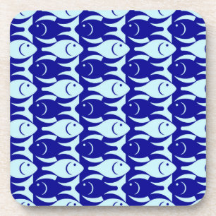 Mid-Century Modern fish, cobalt and light blue Coaster